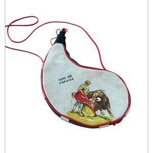 Red and Cream Bota Bag with Bullfighter Design